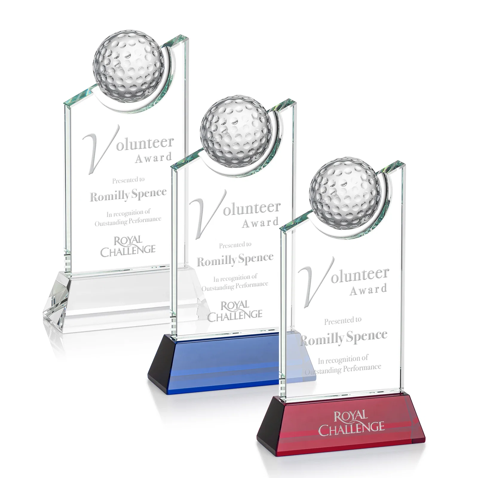 Custom Optical Crystal Wedge Award with Half Ball Suspended in Opening for employee recognition