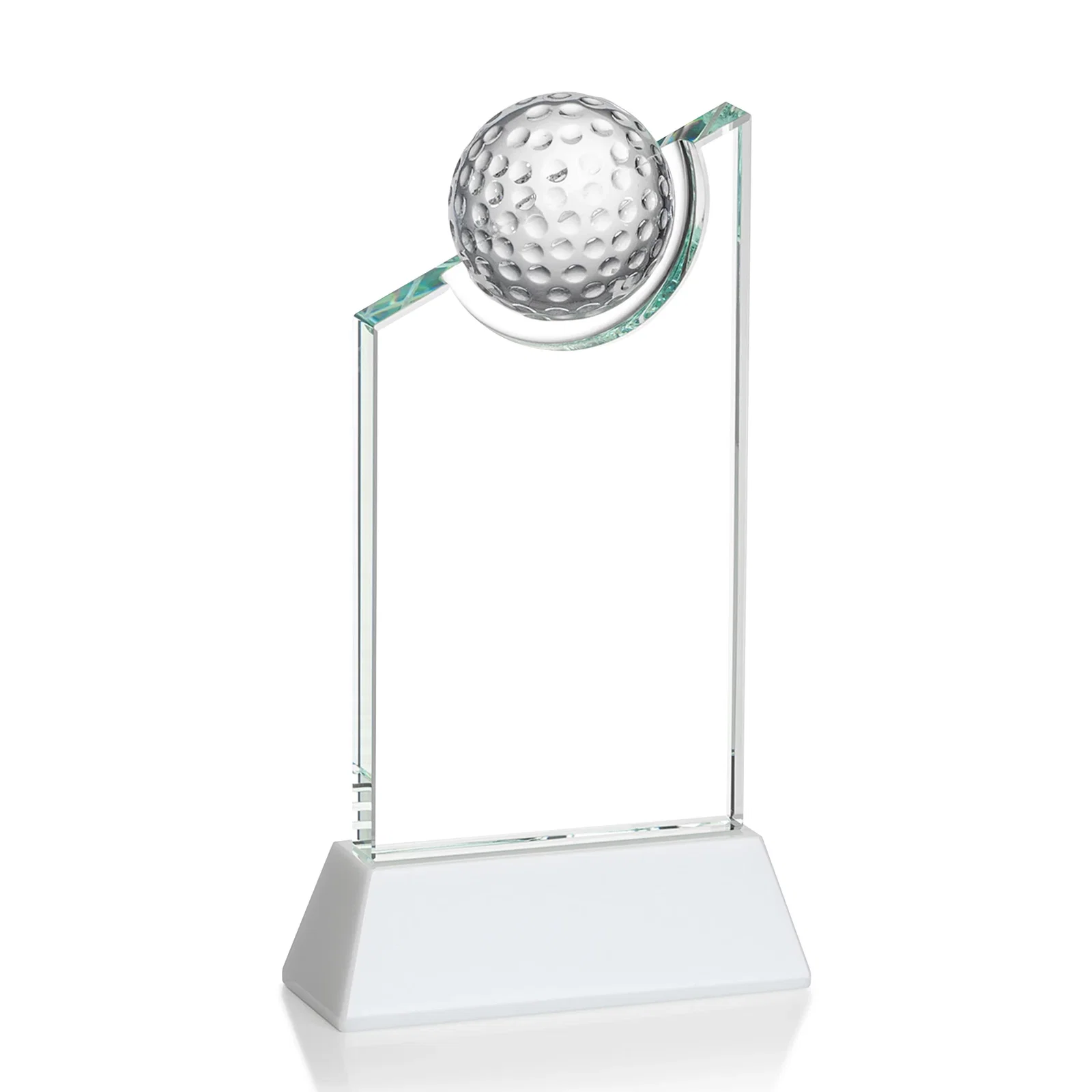 Personalized Optical Crystal Wedge Award with Half Ball Suspended in Opening for company anniversary events