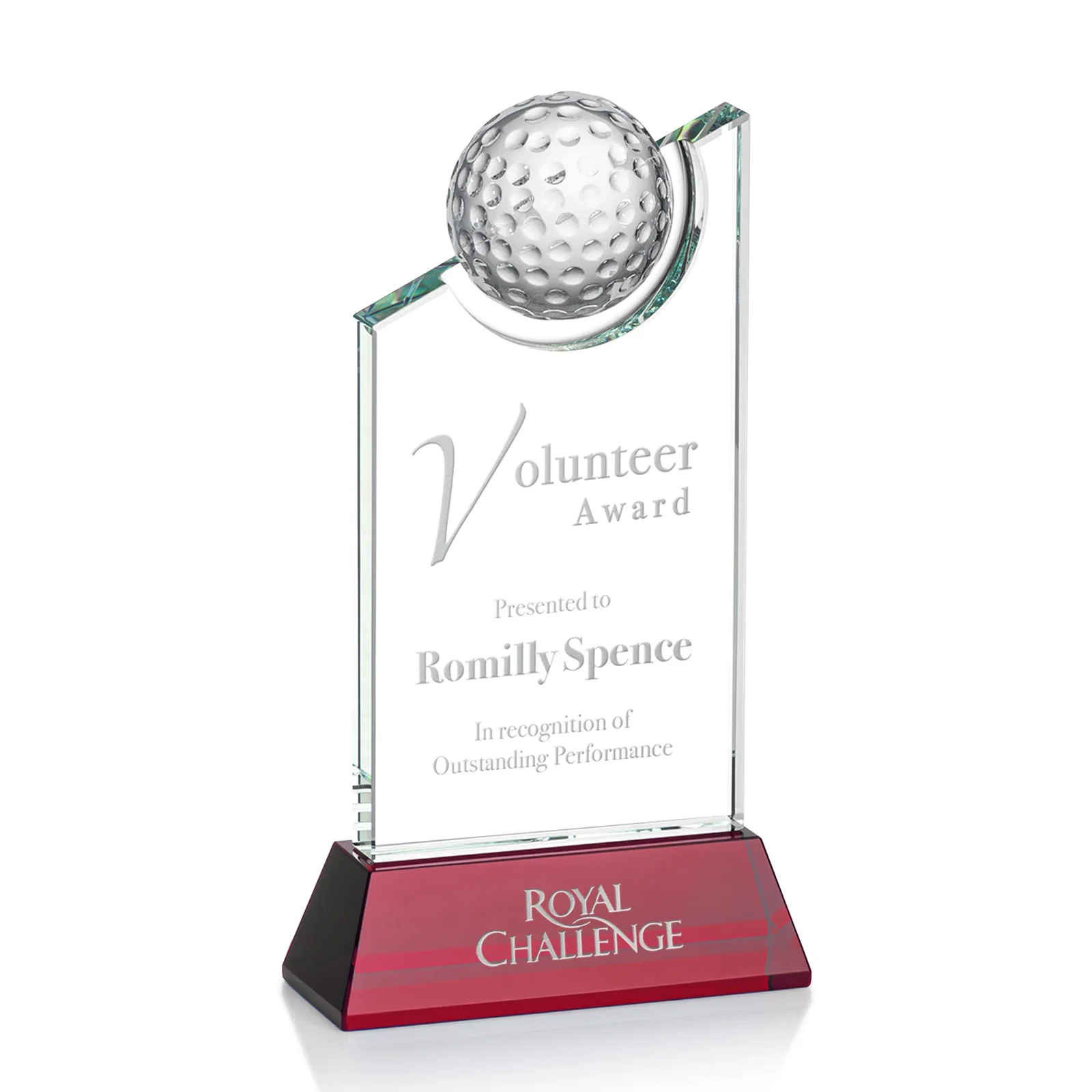 Custom Optical Crystal Wedge Award with Half Ball Suspended in Opening for safety achievement programs