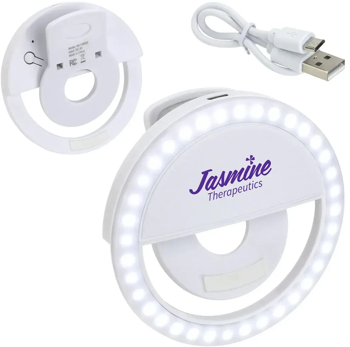 Broadway custom branded clip-on ring light front view with logo area