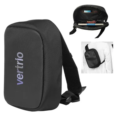 Strap worn diagonally across the chest of a commuter