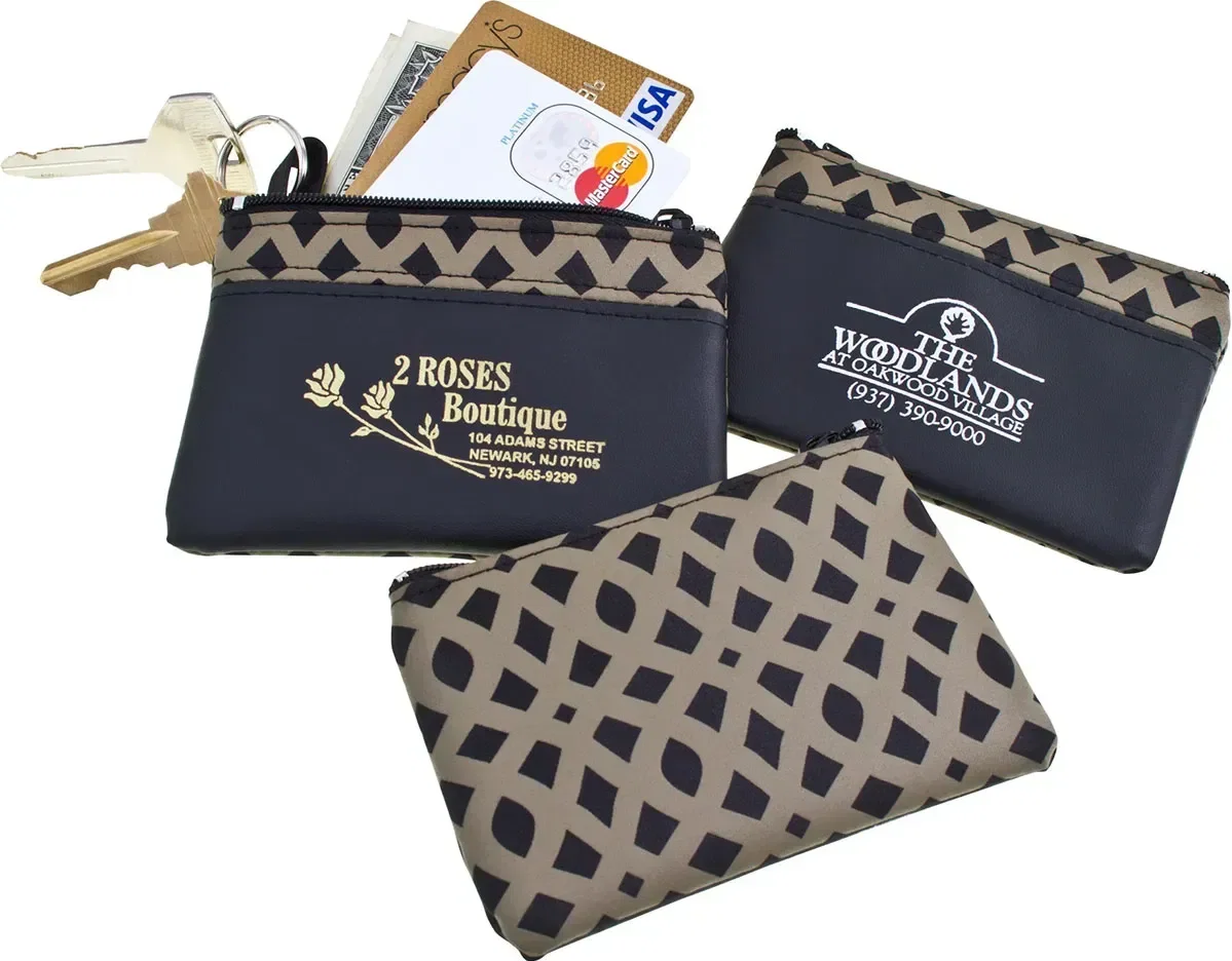 Custom Logo Bronze Weave Zip Purse with Keyring — view 2
