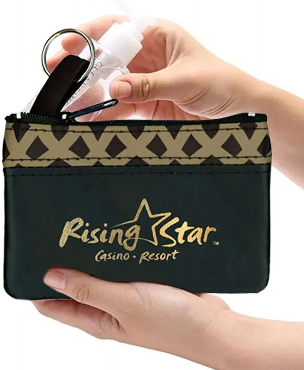 Custom Logo Bronze Weave Zip Purse with Keyring — view 3