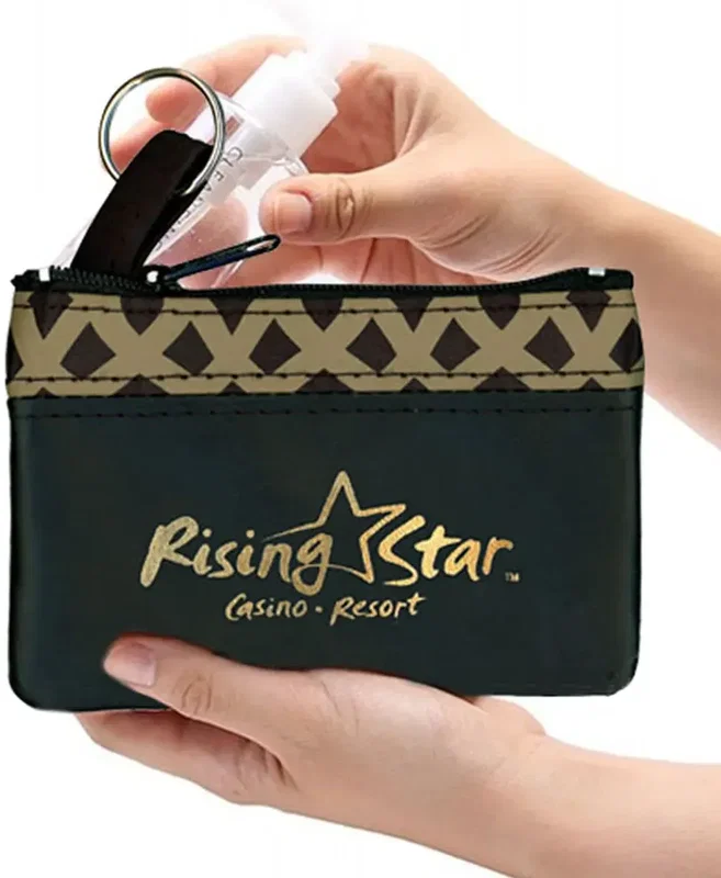 Custom Logo Bronze Weave Zip Purse with Keyring — view 3