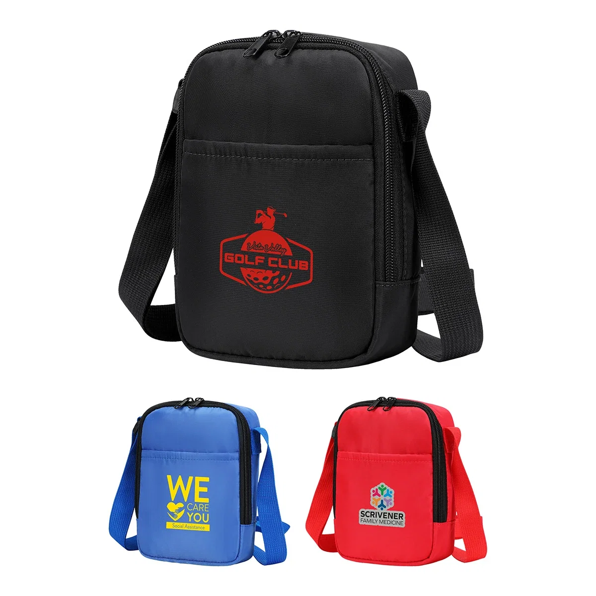 Custom Brooklyn Crossbody Shoulder Bag, front view of the branded shoulder bag