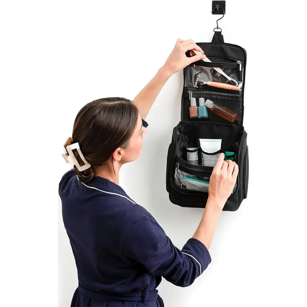 Brookstone Hanging Toiletry Bag in use