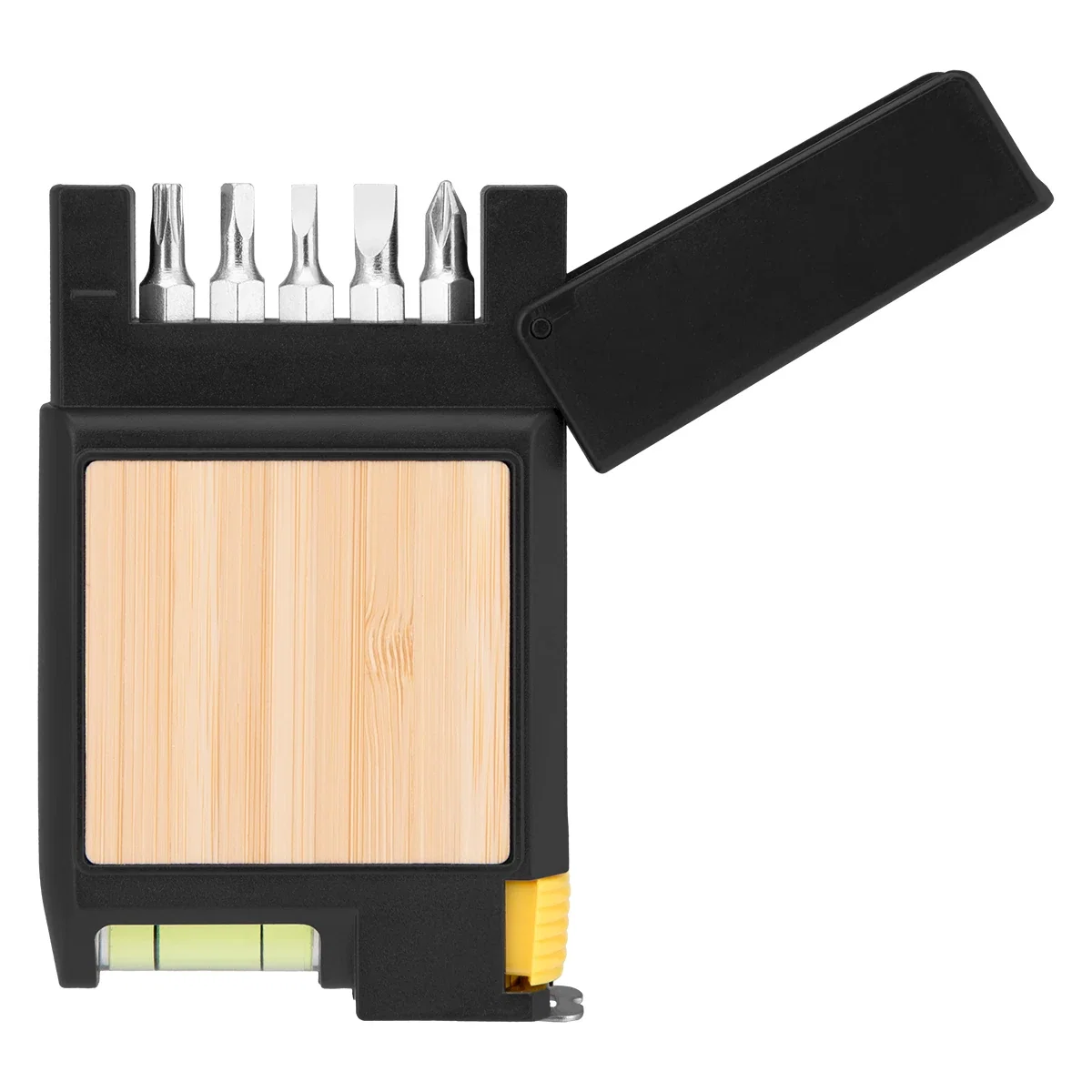 Tool functions arranged around the edge of the wooden case