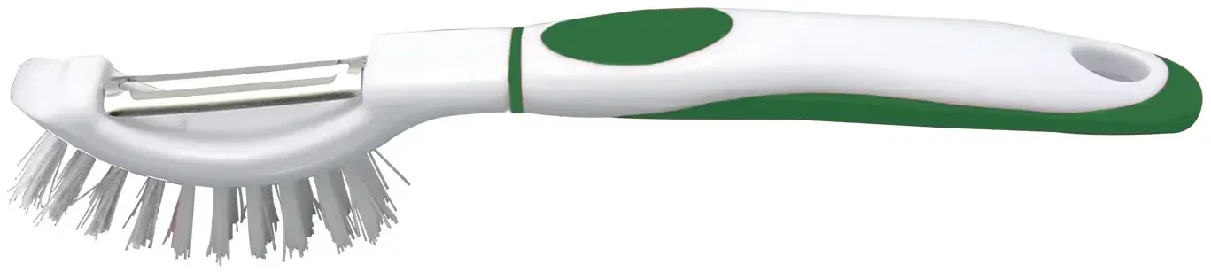 Brush-up Vegetable Brush & Peeler. Two-in-one nylon vegetable brush and stainless steel peeler for kitchen prep, view 3