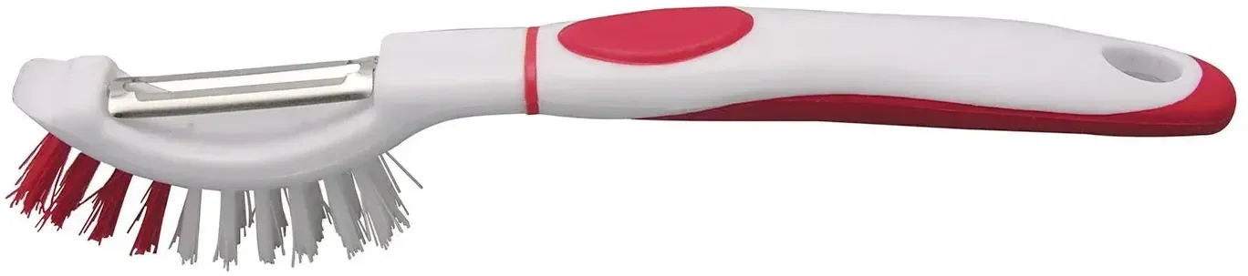 Brush-up Vegetable Brush & Peeler. Two-in-one nylon vegetable brush and stainless steel peeler for kitchen prep, view 4
