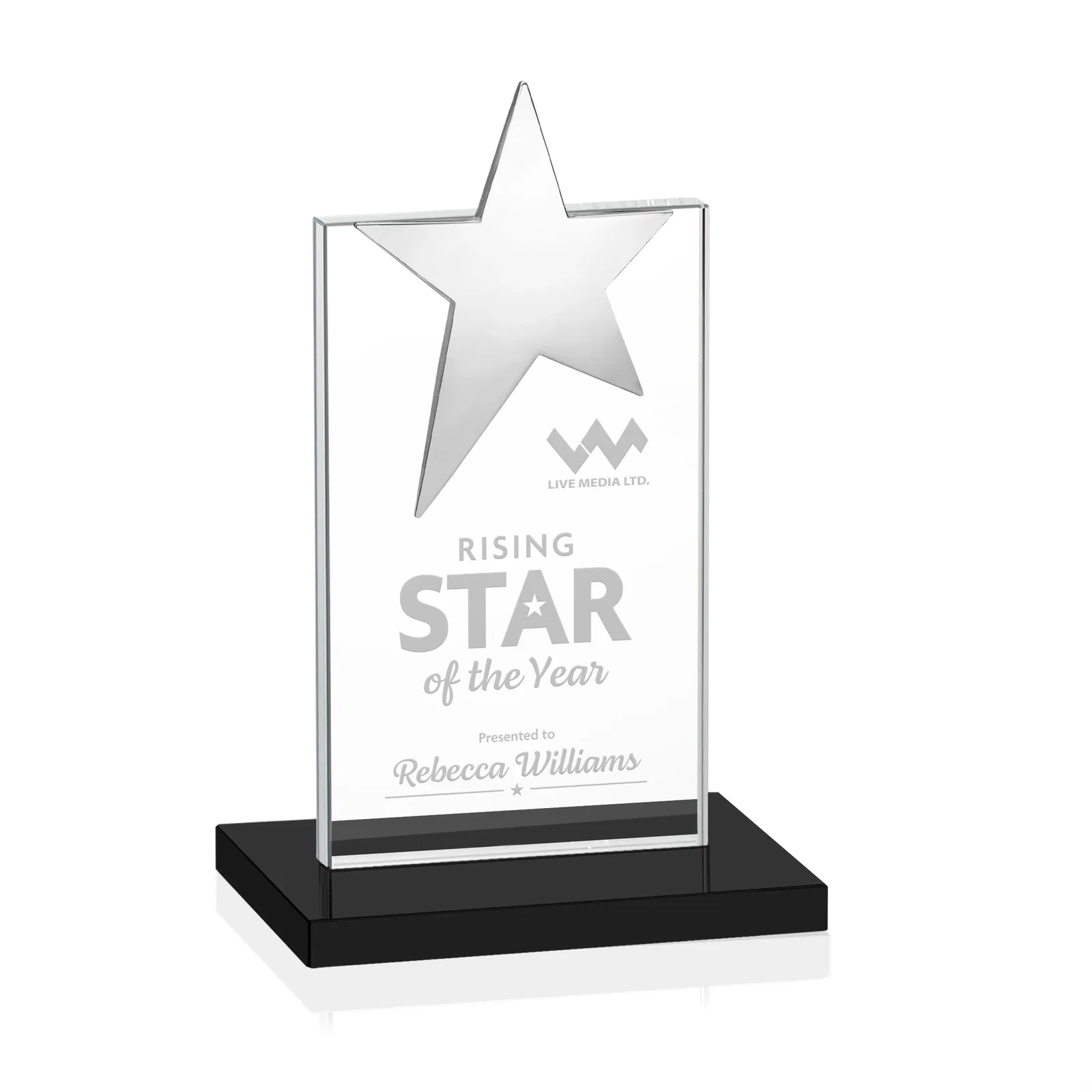 Custom Starfire Crystal Award with Fixed Chrome Star Top for volunteer appreciation