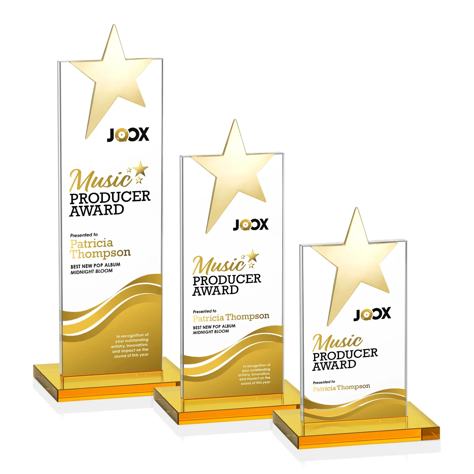 Personalized Starfire Crystal Award with Fixed Chrome Star Top, with your logo for retirement presentations