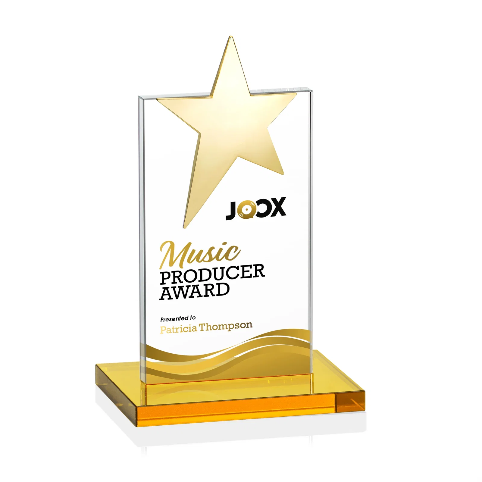 Personalized Starfire Crystal Award with Fixed Chrome Star Top, with your logo for team milestone celebrations