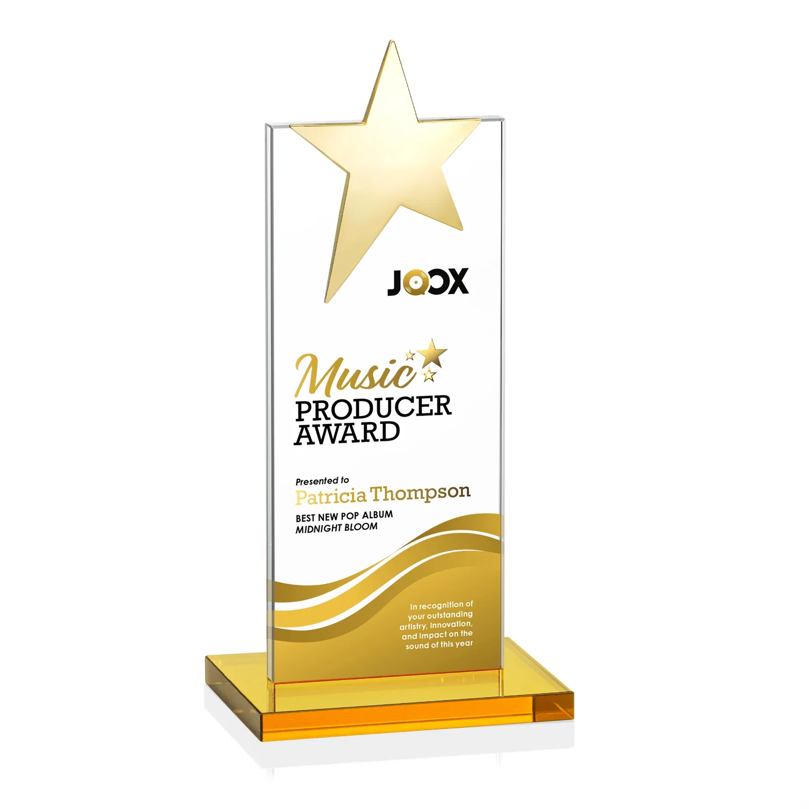 Personalized Starfire Crystal Award with Fixed Chrome Star Top, with your logo for donor appreciation