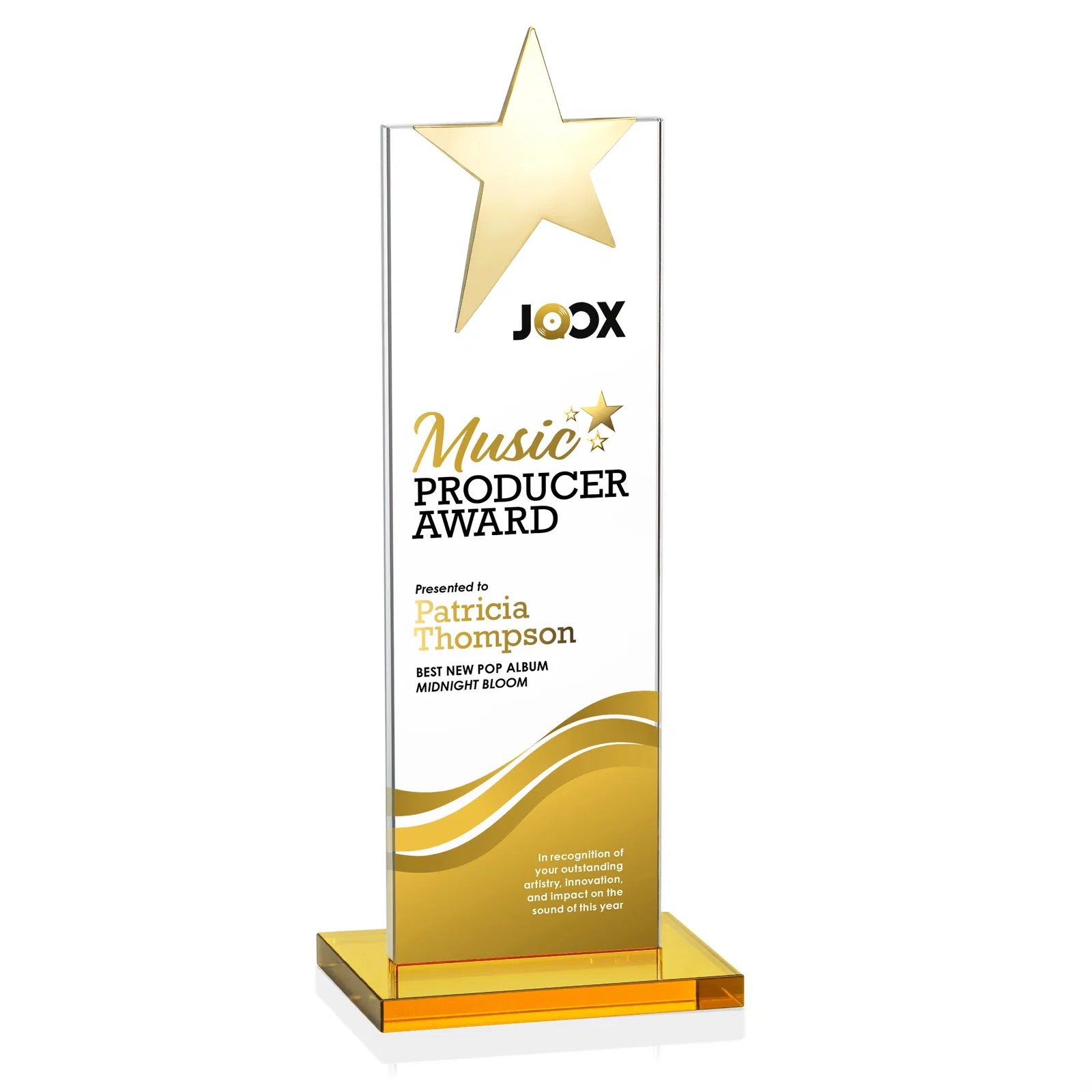 Personalized Starfire Crystal Award with Fixed Chrome Star Top, with your logo for graduation ceremonies