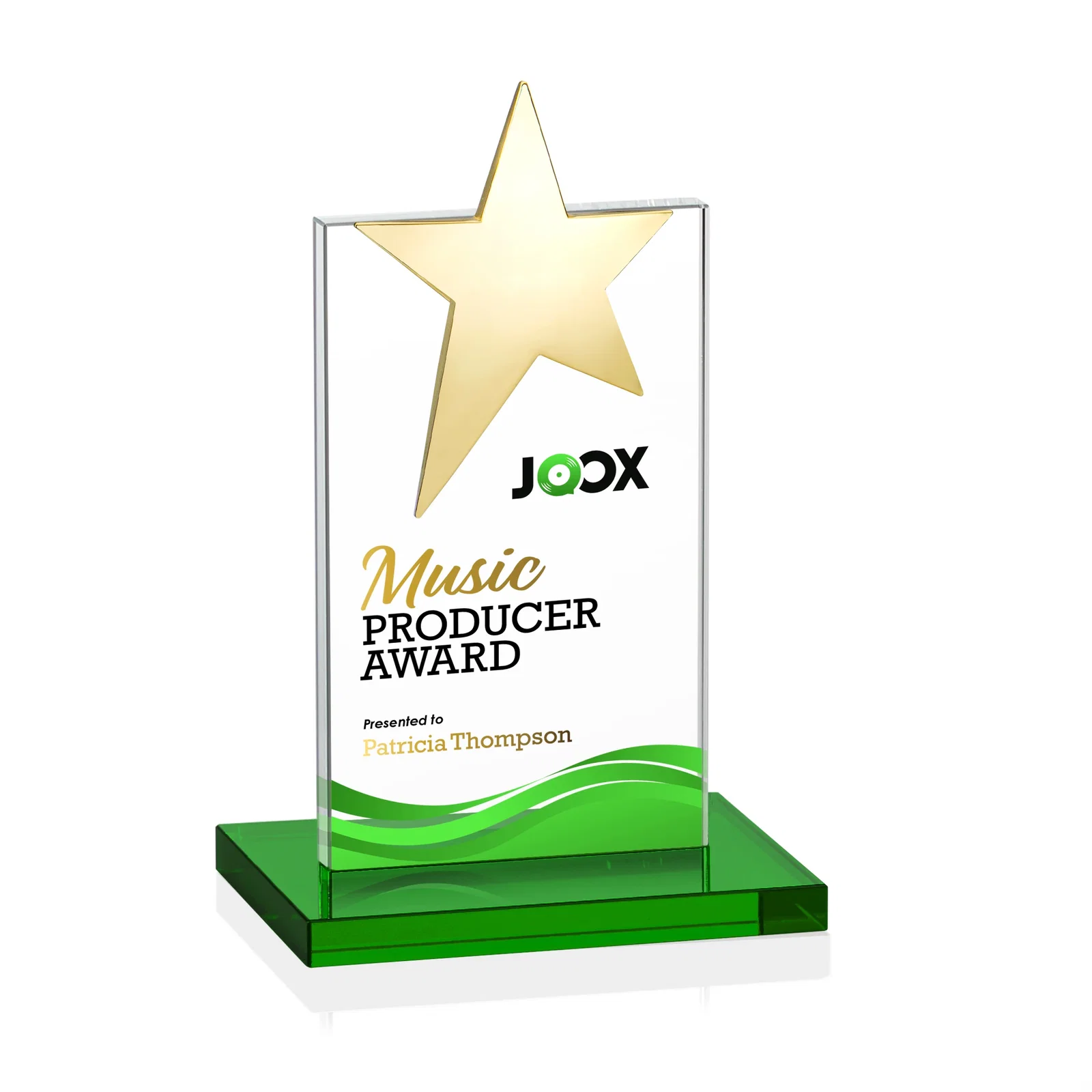 Personalized Starfire Crystal Award with Fixed Chrome Star Top, with your logo for volunteer appreciation
