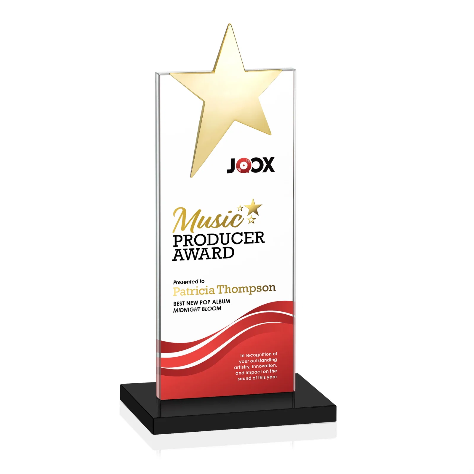 Promotional Starfire Crystal Award with Fixed Chrome Star Top, with your logo for service anniversary gifts