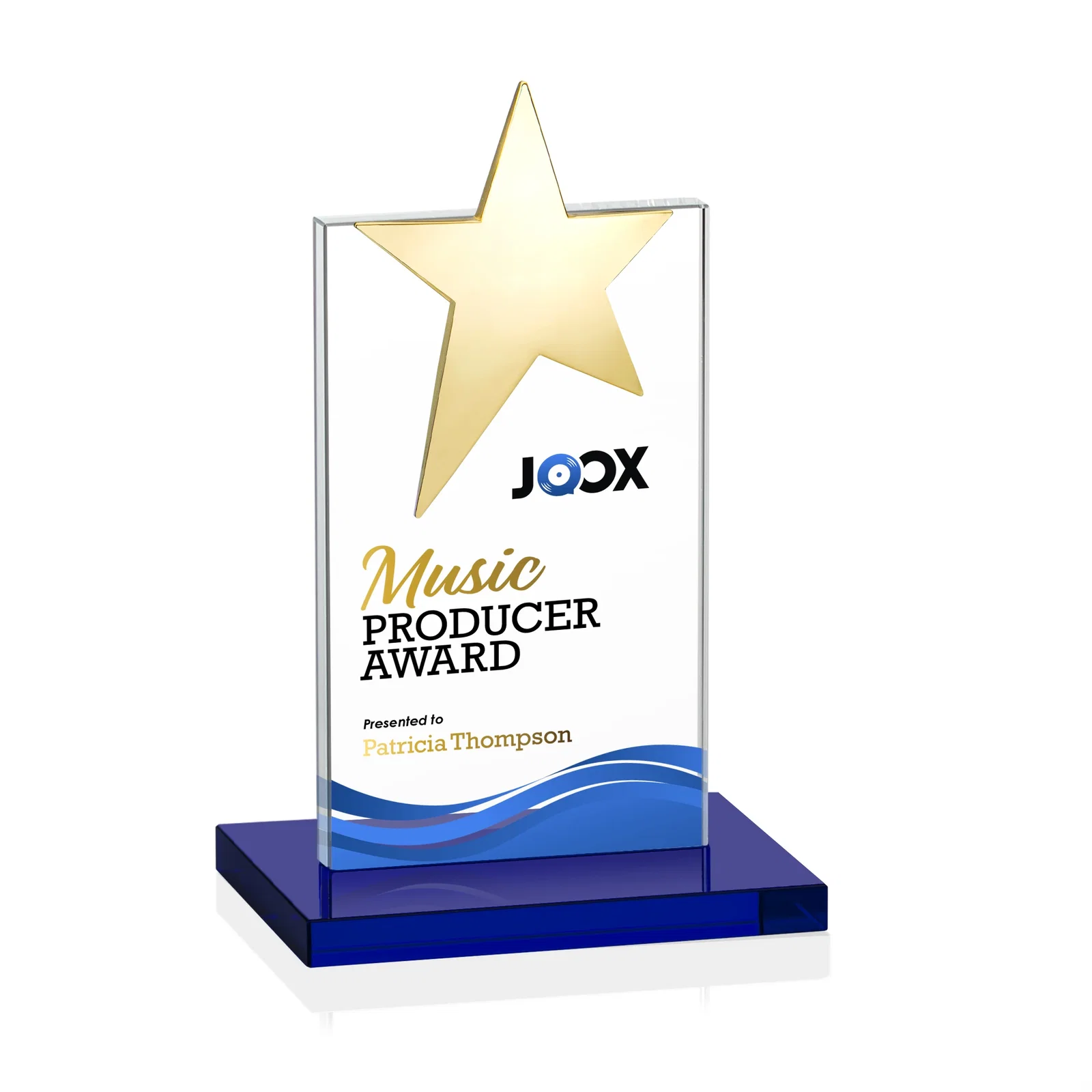 Promotional Starfire Crystal Award with Fixed Chrome Star Top, with your logo for team milestone celebrations