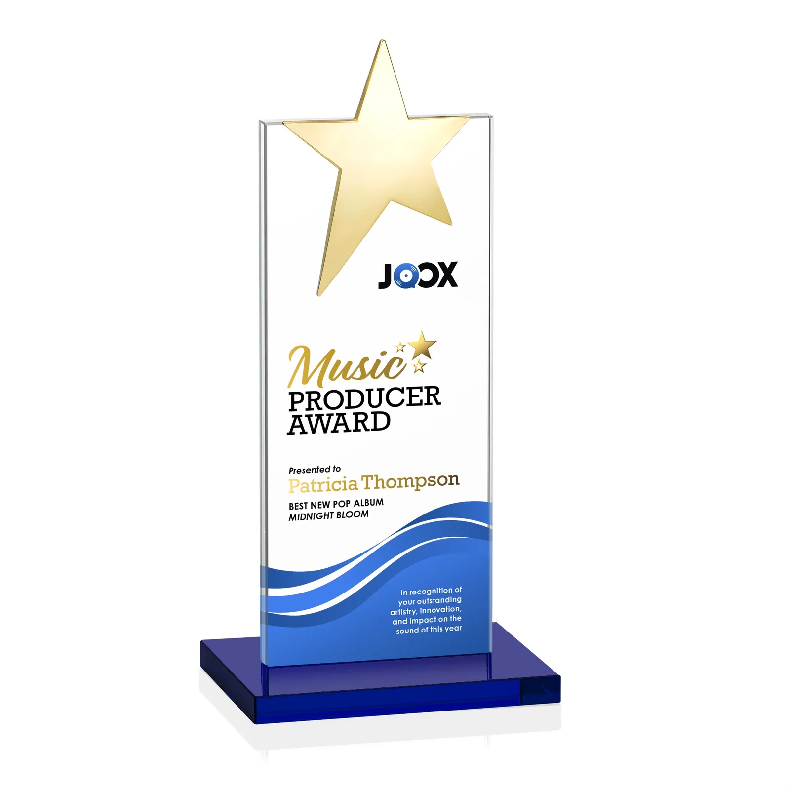 Promotional Starfire Crystal Award with Fixed Chrome Star Top, with your logo for donor appreciation