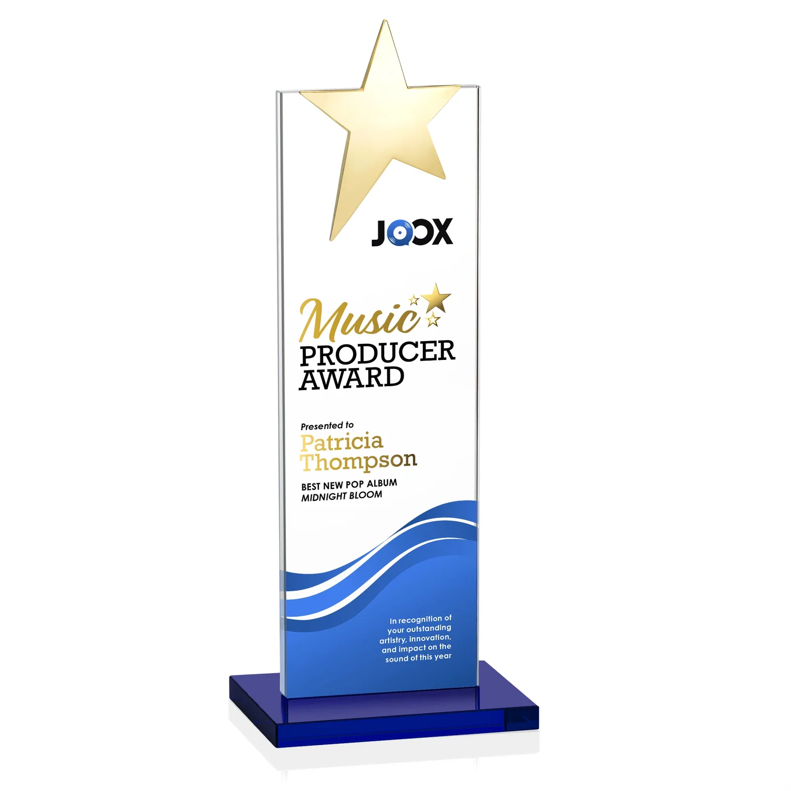 Promotional Starfire Crystal Award with Fixed Chrome Star Top, with your logo for graduation ceremonies