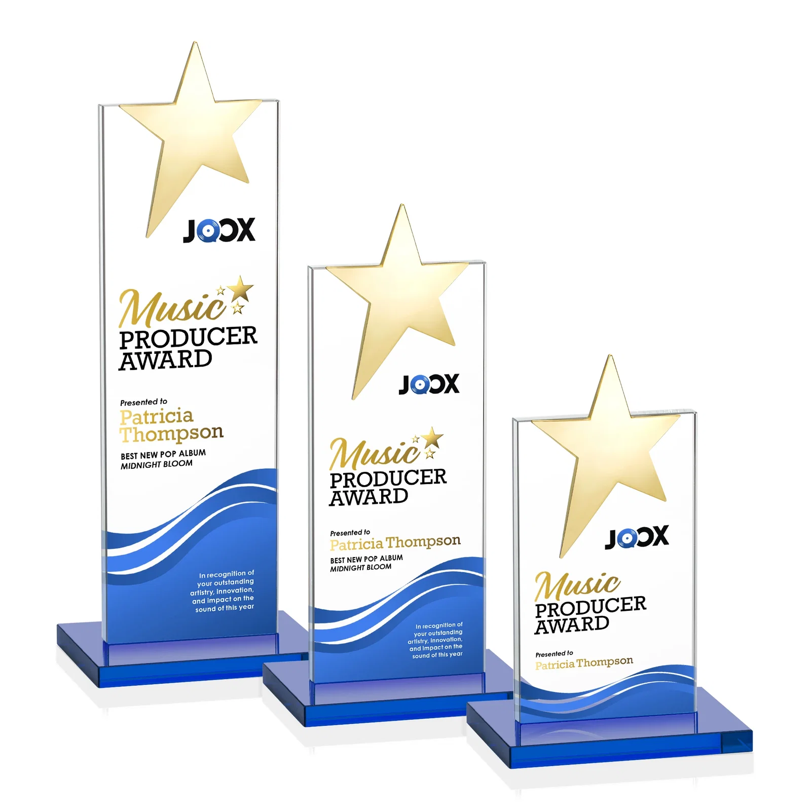 Branded Starfire Crystal Award with Fixed Chrome Star Top, with your logo for employee recognition