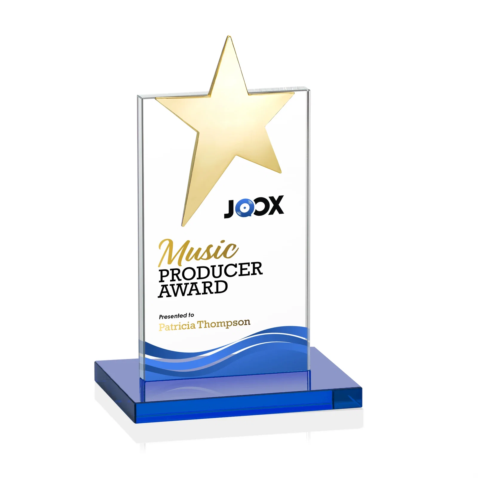 Branded Starfire Crystal Award with Fixed Chrome Star Top, with your logo for corporate award ceremonies