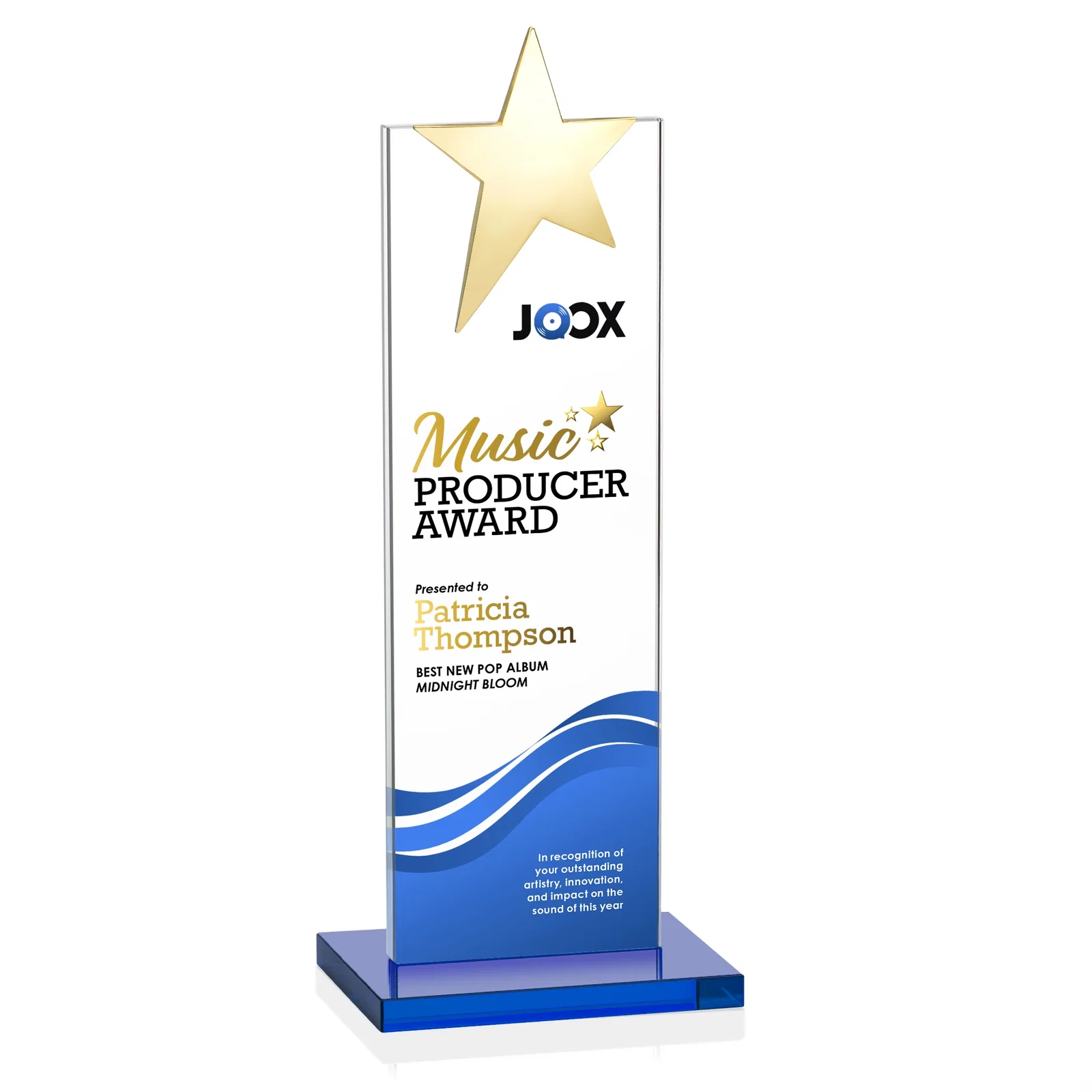 Branded Starfire Crystal Award with Fixed Chrome Star Top, with your logo for sales achievement awards