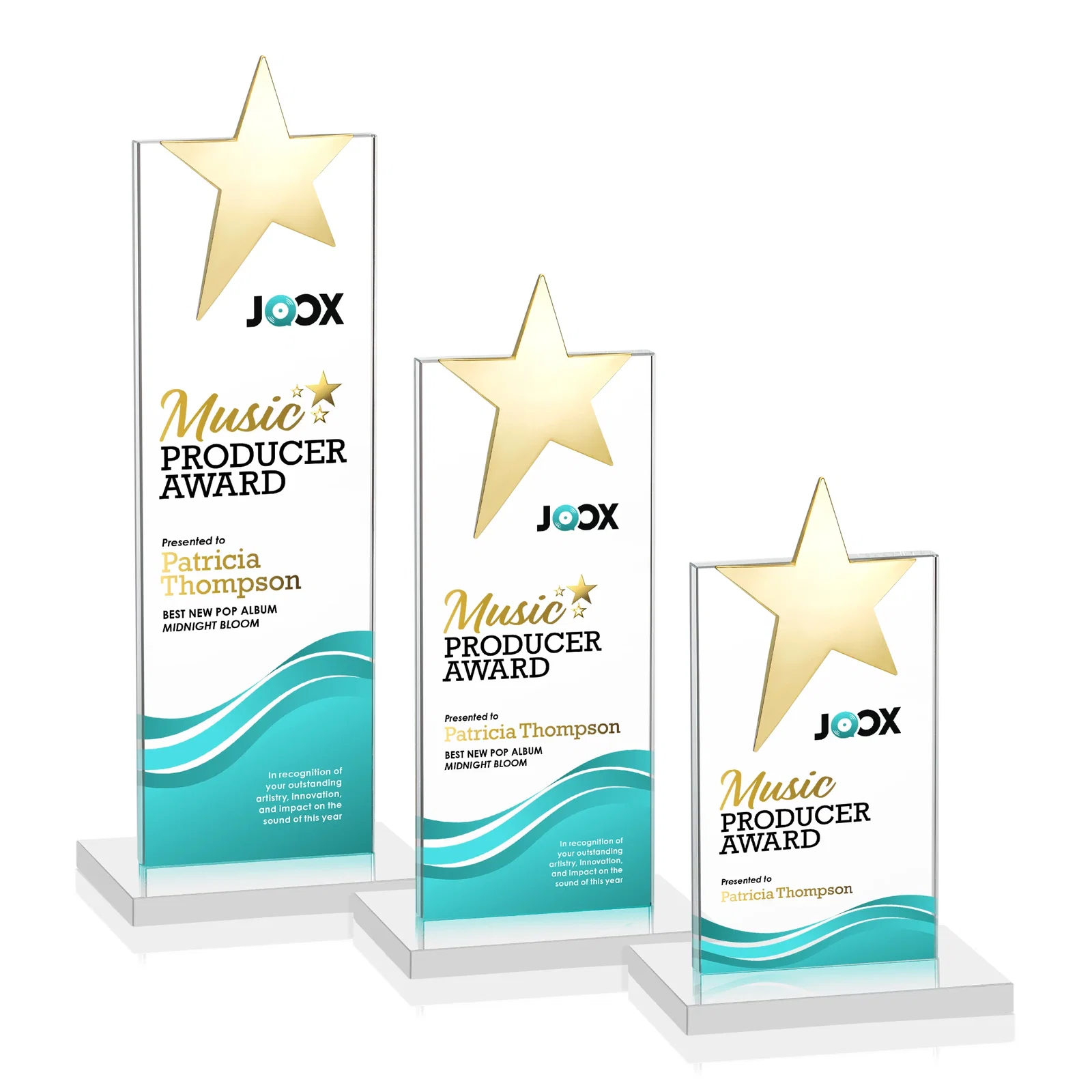 Branded Starfire Crystal Award with Fixed Chrome Star Top, with your logo for retirement presentations