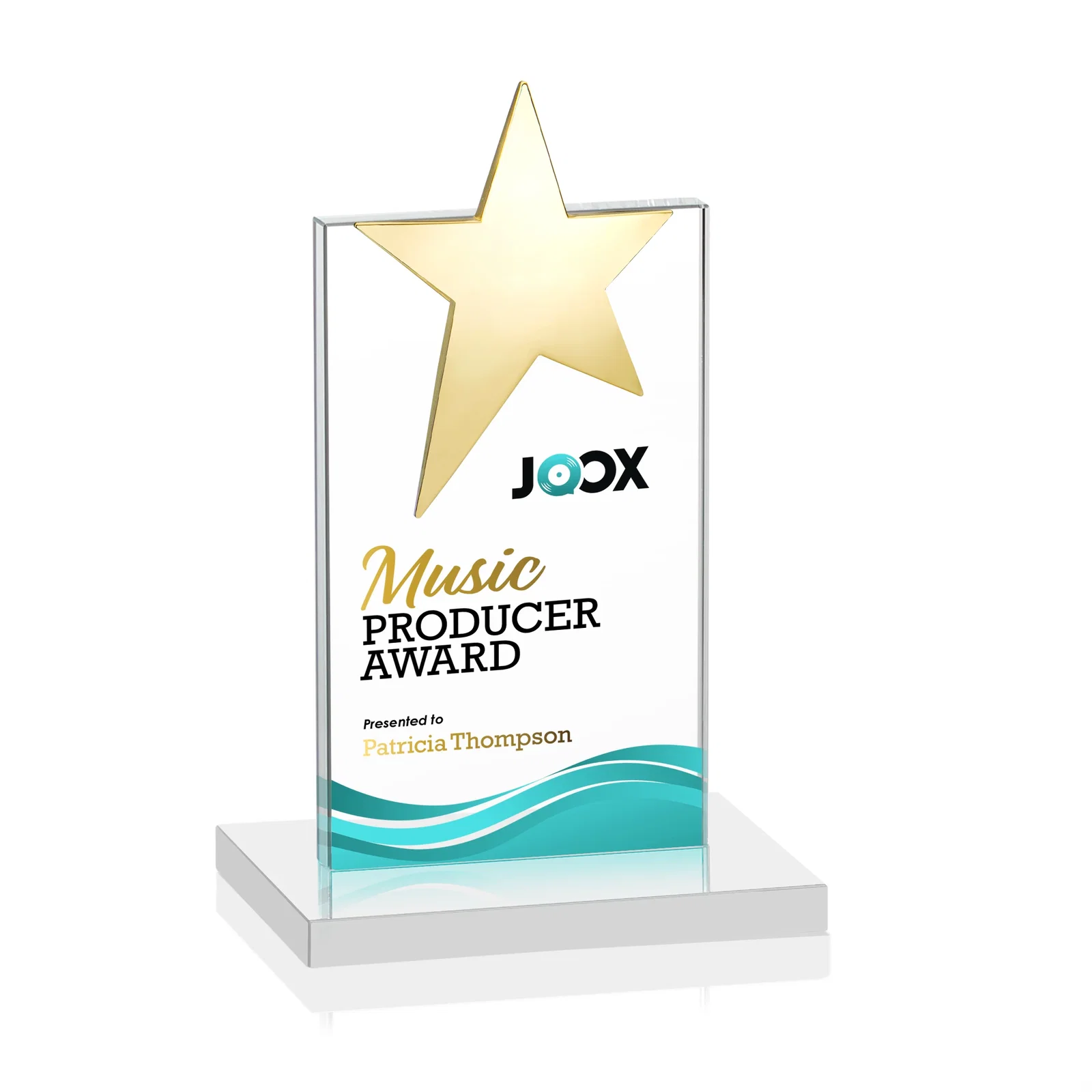 Branded Starfire Crystal Award with Fixed Chrome Star Top, with your logo for team milestone celebrations