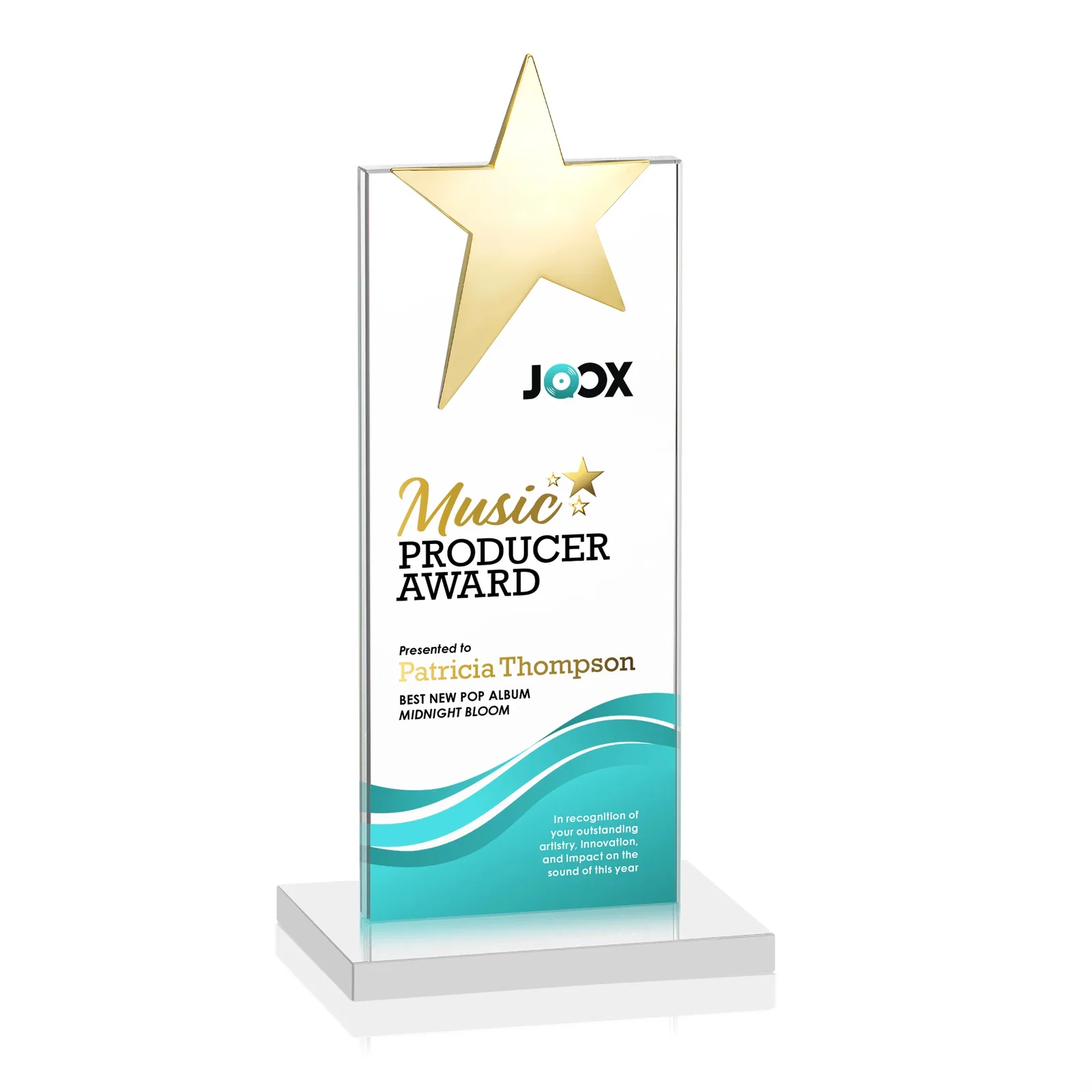 Branded Starfire Crystal Award with Fixed Chrome Star Top, with your logo for donor appreciation