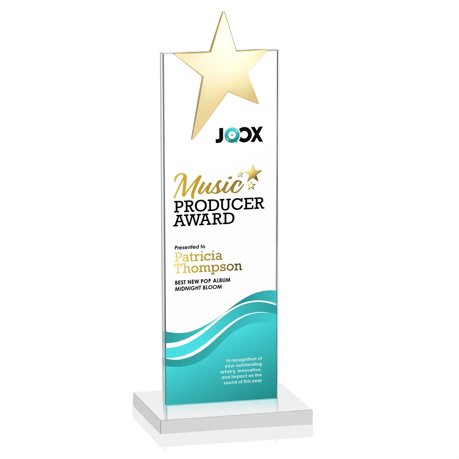 Branded Starfire Crystal Award with Fixed Chrome Star Top, with your logo for graduation ceremonies