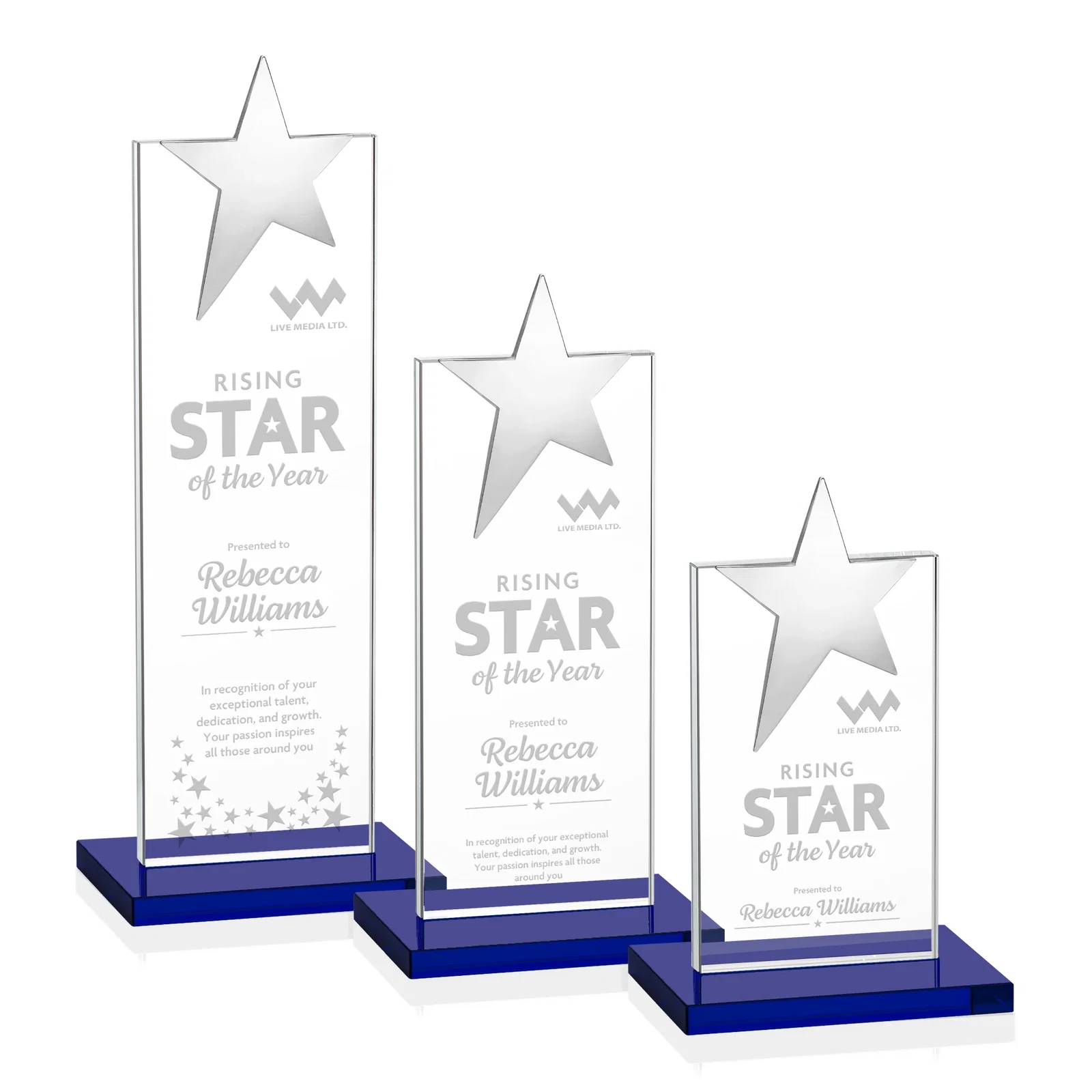 Personalized Starfire Crystal Award with Fixed Chrome Star Top for employee recognition