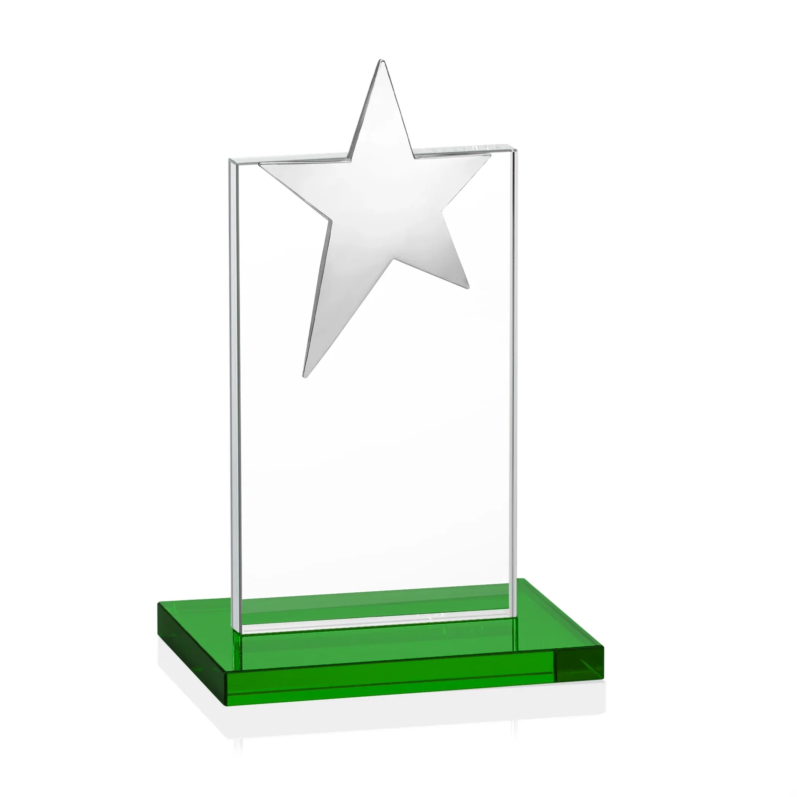 Branded Starfire Crystal Award with Fixed Chrome Star Top, with your logo for company anniversary events