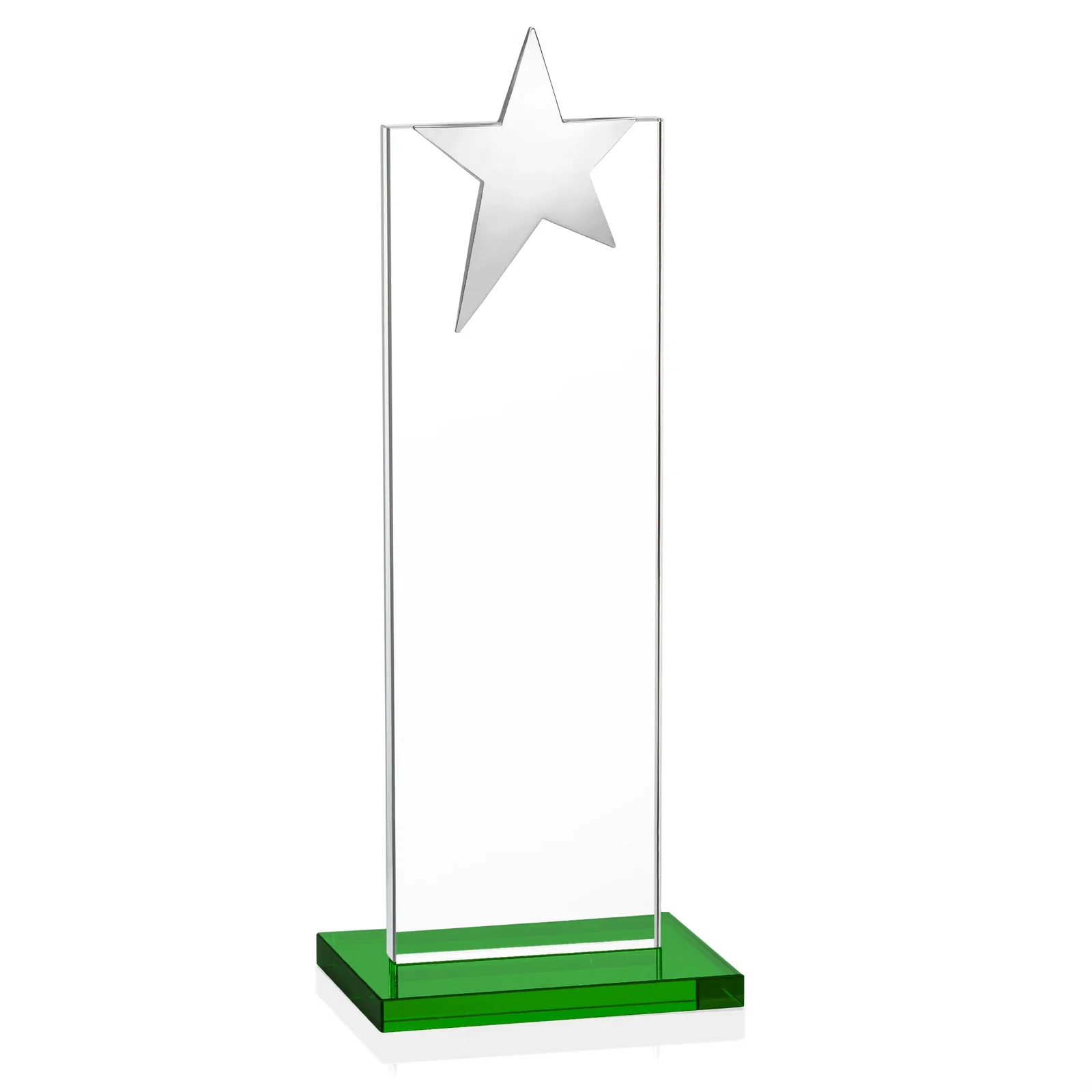Custom printed Starfire Crystal Award with Fixed Chrome Star Top, with your logo for corporate award ceremonies