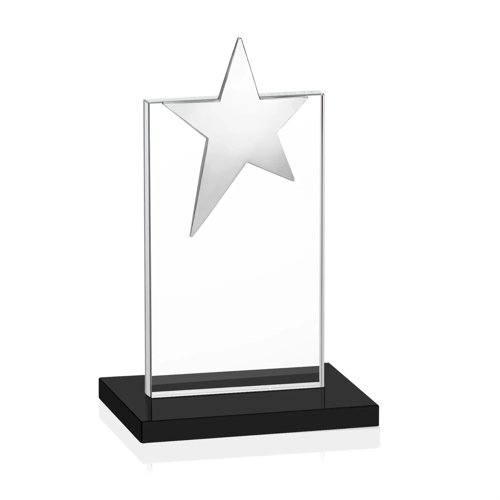 Custom printed Starfire Crystal Award with Fixed Chrome Star Top, with your logo for service anniversary gifts