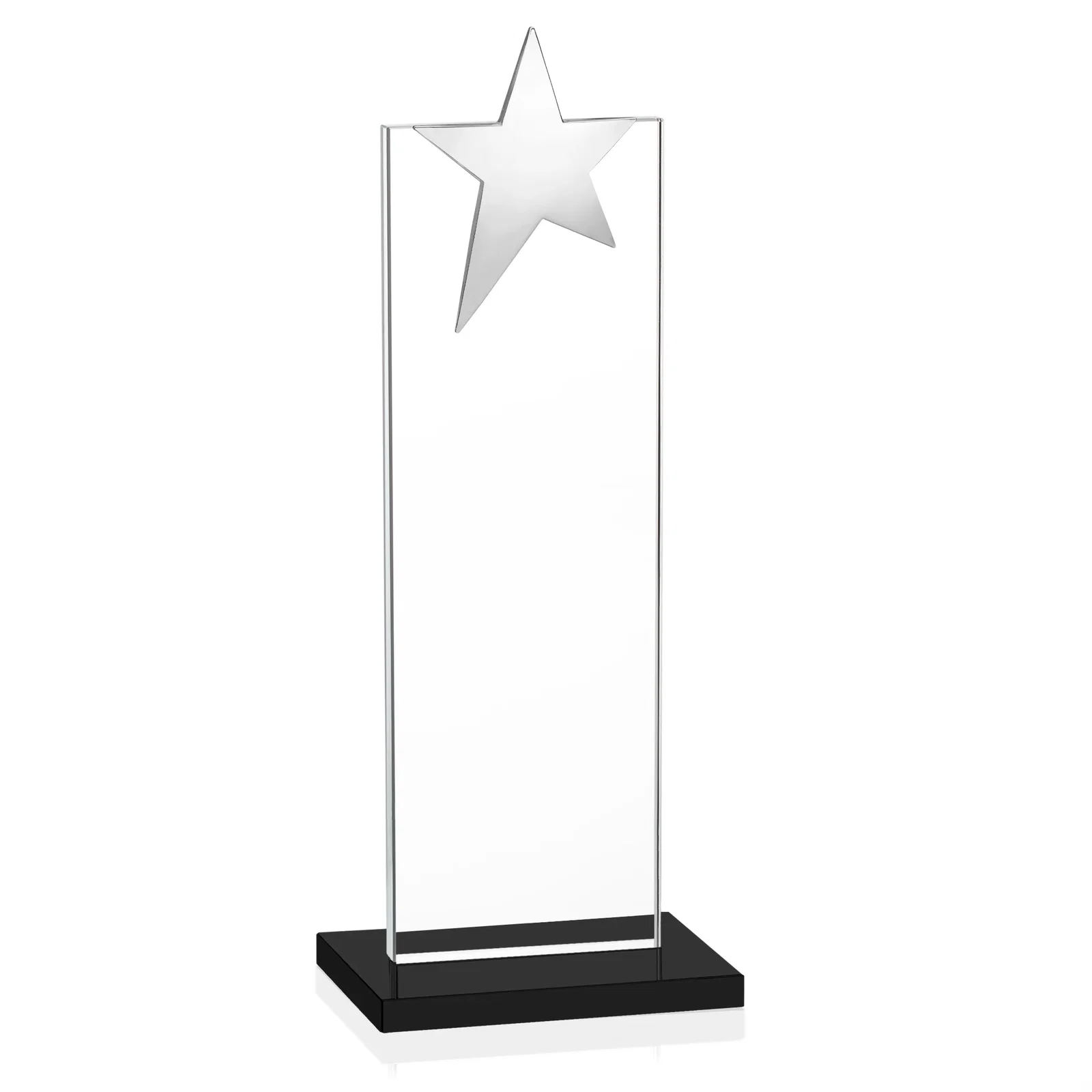 Custom printed Starfire Crystal Award with Fixed Chrome Star Top, with your logo for retirement presentations