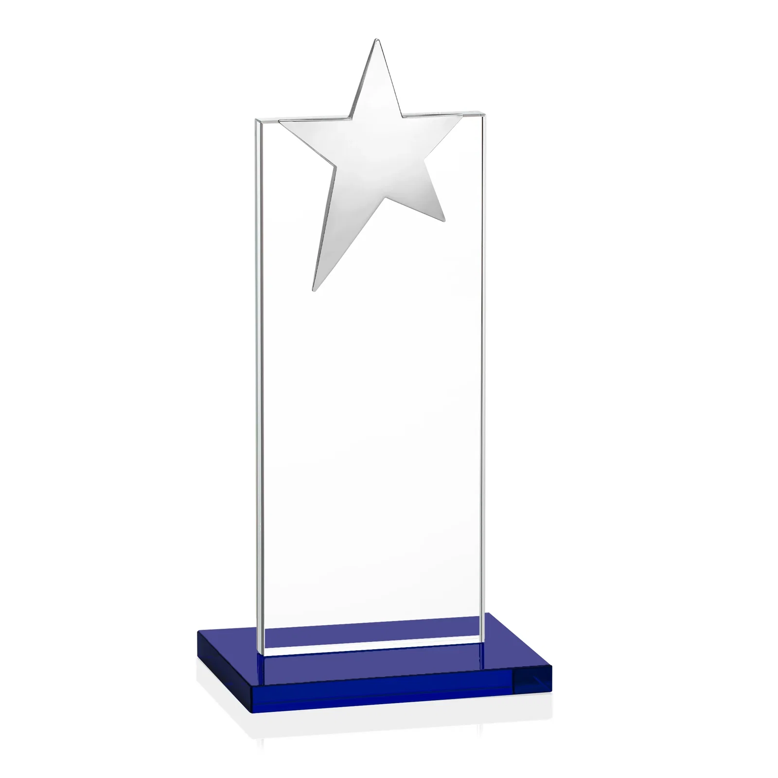 Custom printed Starfire Crystal Award with Fixed Chrome Star Top, with your logo for donor appreciation