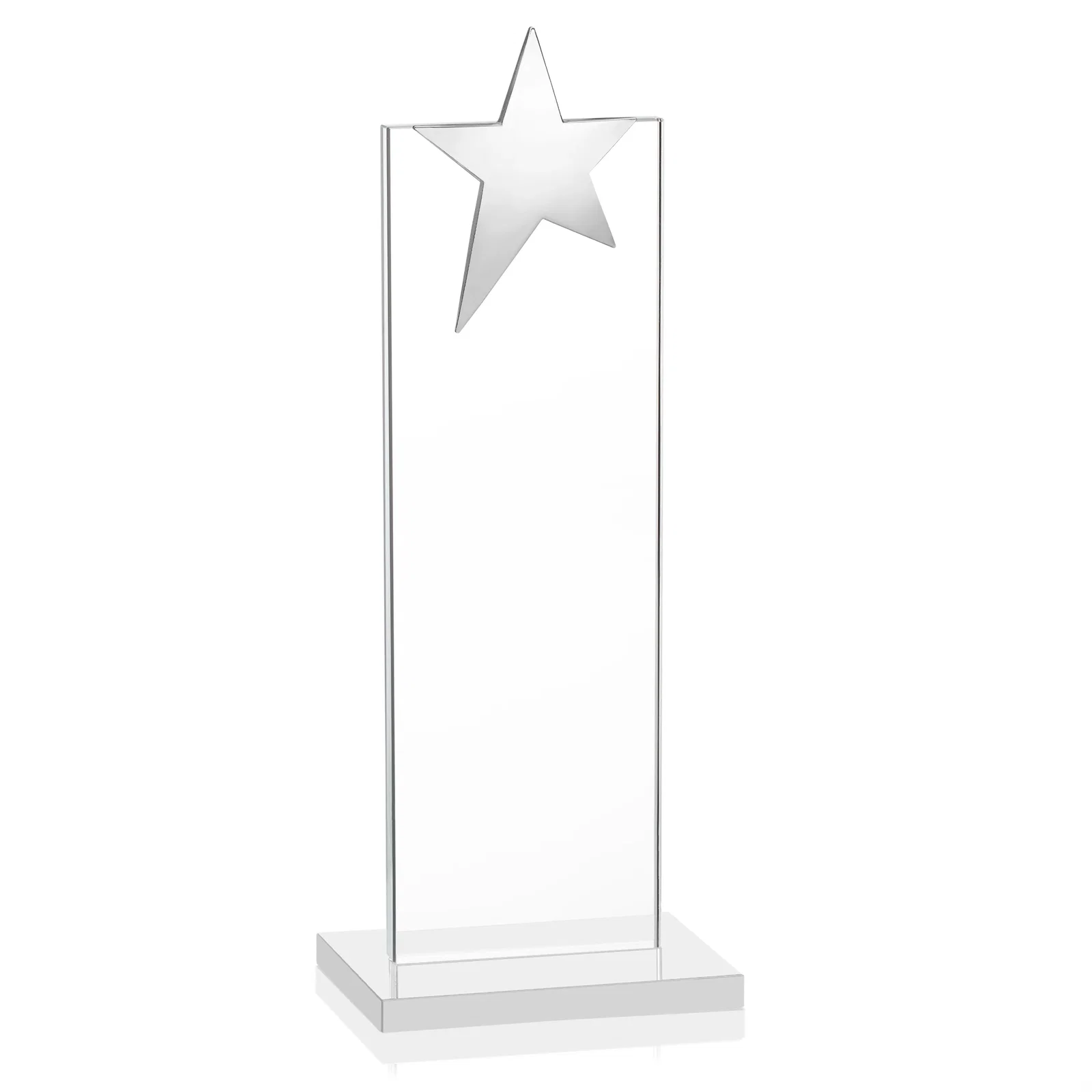 Customized Starfire Crystal Award with Fixed Chrome Star Top, with your logo for retirement presentations