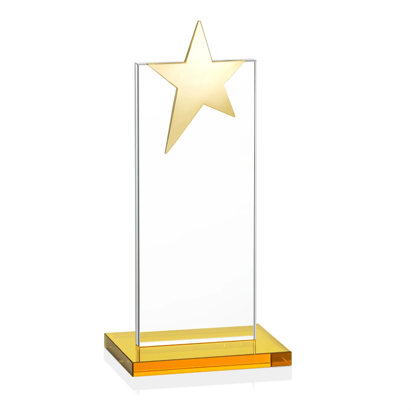 Custom engraved Starfire Crystal Award with Fixed Chrome Star Top, with your logo for employee recognition