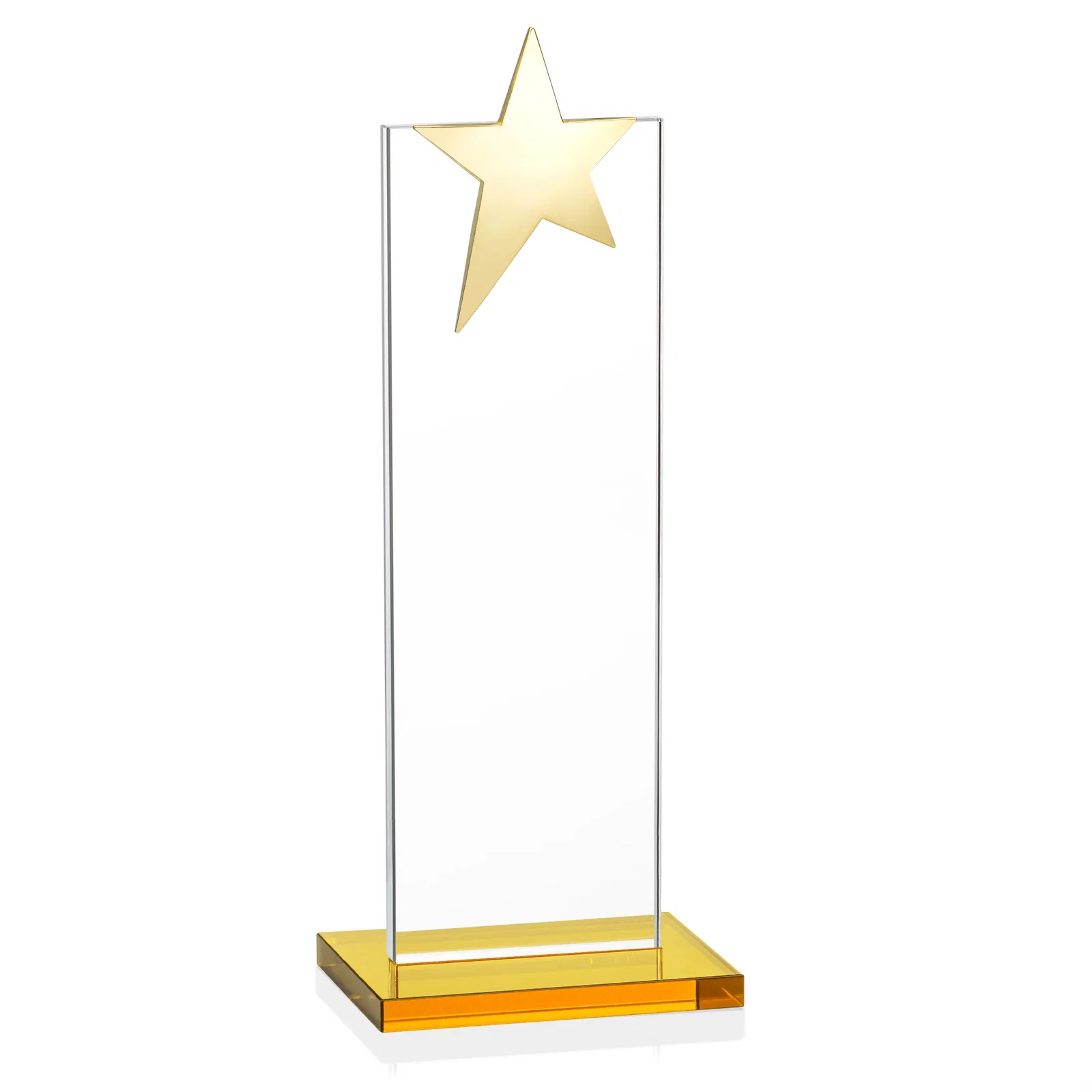 Custom engraved Starfire Crystal Award with Fixed Chrome Star Top, with your logo for corporate award ceremonies