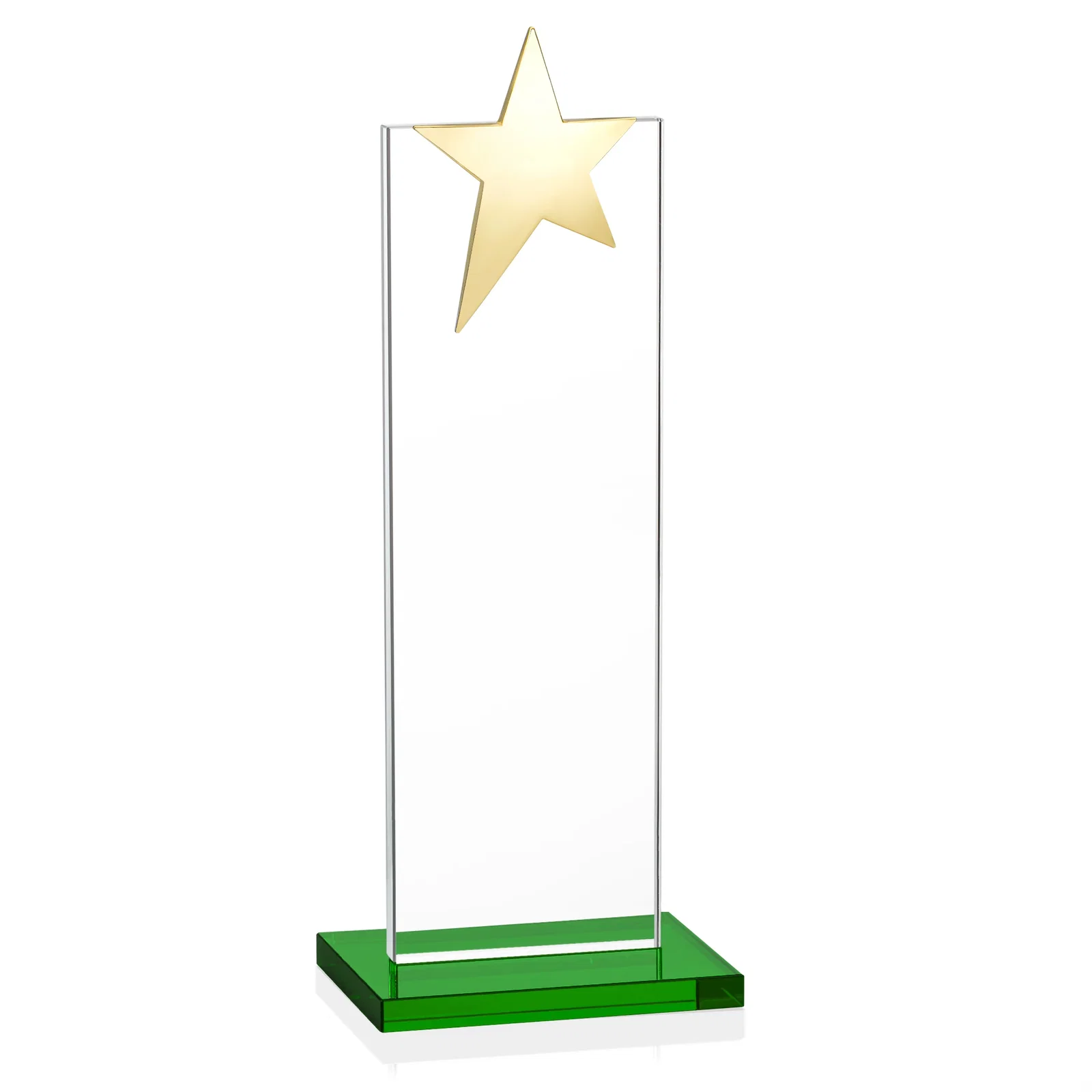 Custom engraved Starfire Crystal Award with Fixed Chrome Star Top, with your logo for retirement presentations