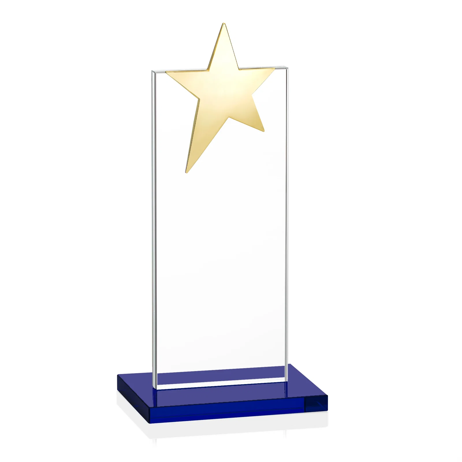 Custom engraved Starfire Crystal Award with Fixed Chrome Star Top, with your logo for volunteer appreciation