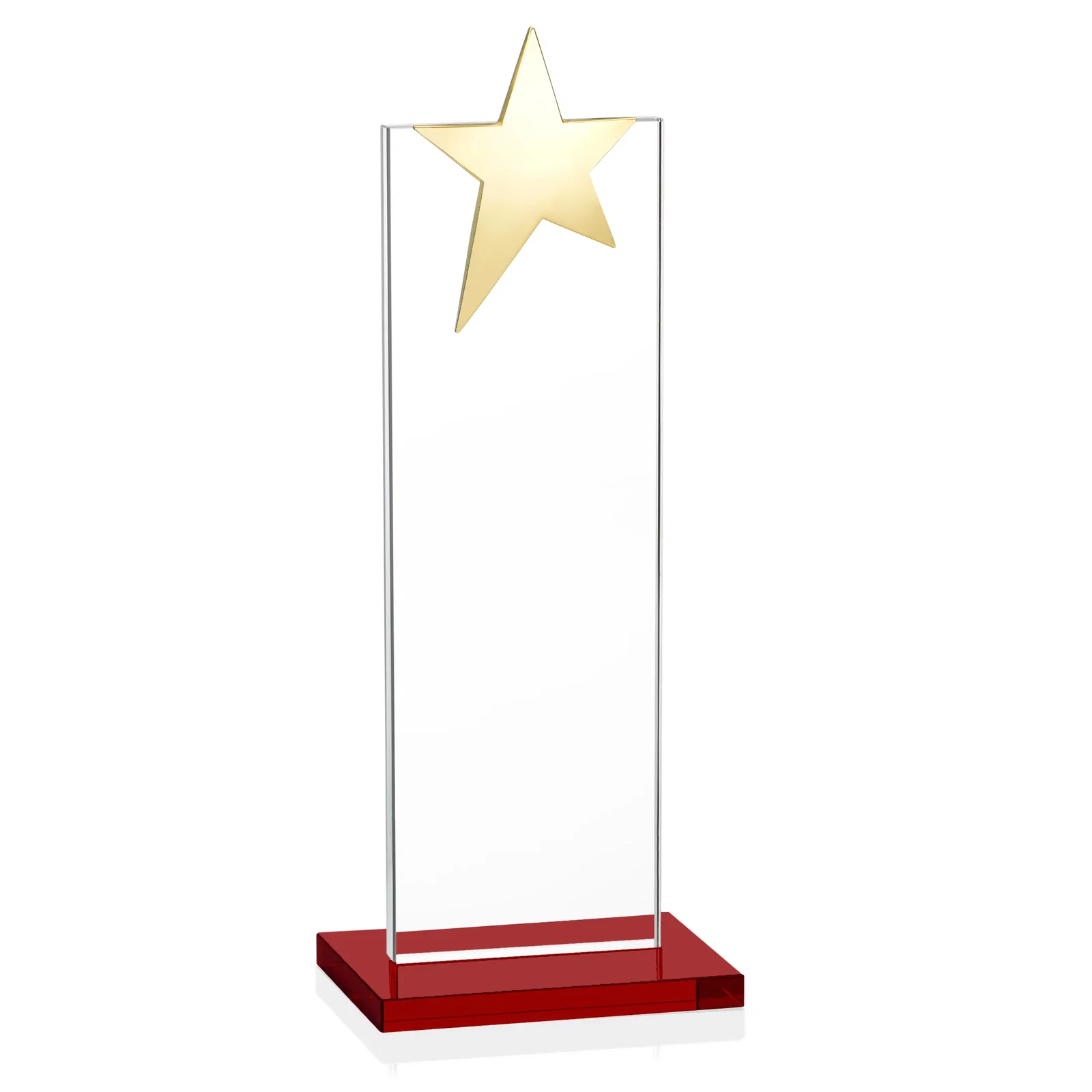 Custom Starfire Crystal Award with Fixed Chrome Star Top, with your company name for corporate award ceremonies