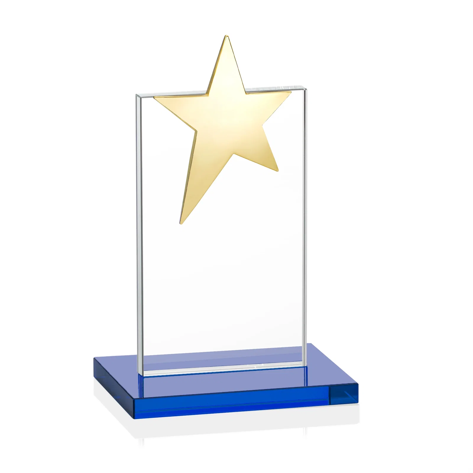 Custom Starfire Crystal Award with Fixed Chrome Star Top, with your company name for service anniversary gifts