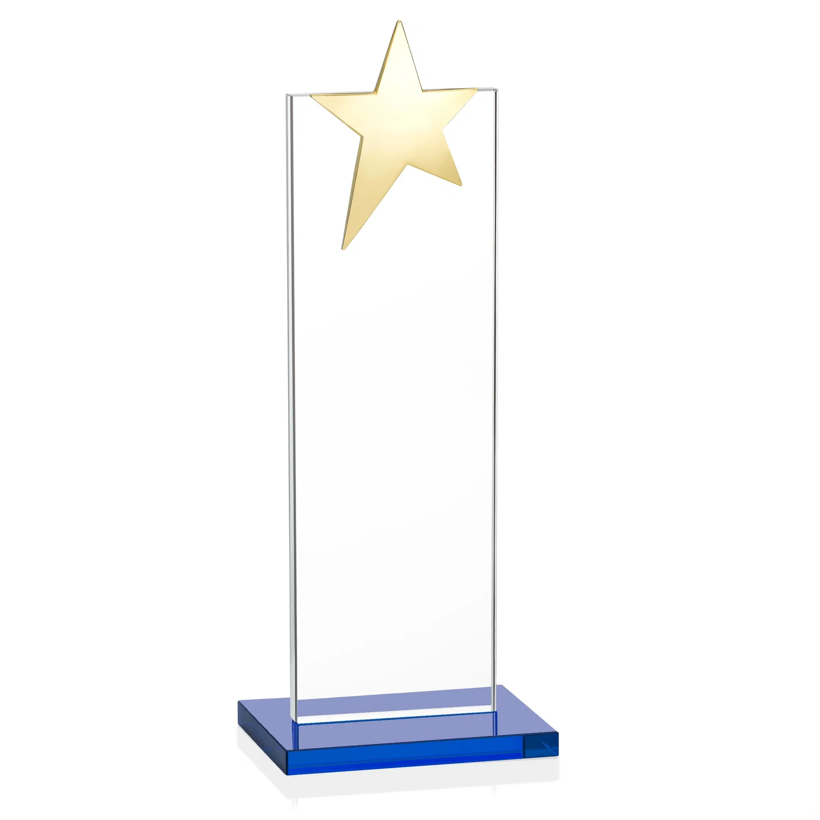 Custom Starfire Crystal Award with Fixed Chrome Star Top, with your company name for retirement presentations