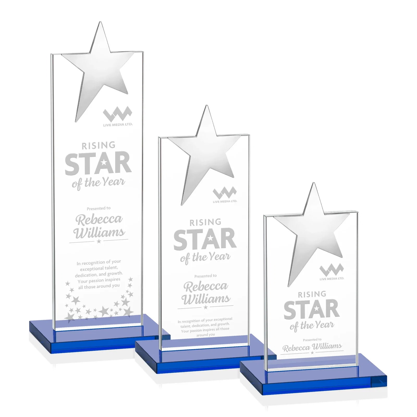 Personalized Starfire Crystal Award with Fixed Chrome Star Top for safety achievement programs