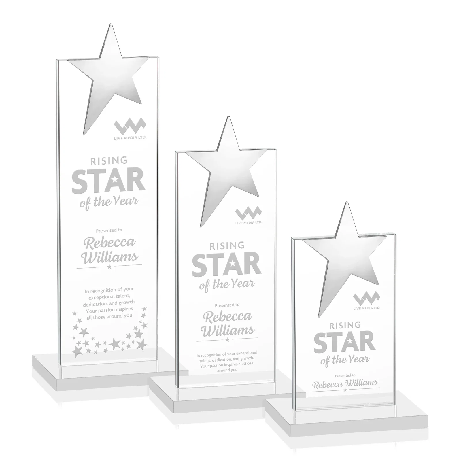 Promotional Starfire Crystal Award with Fixed Chrome Star Top for employee recognition