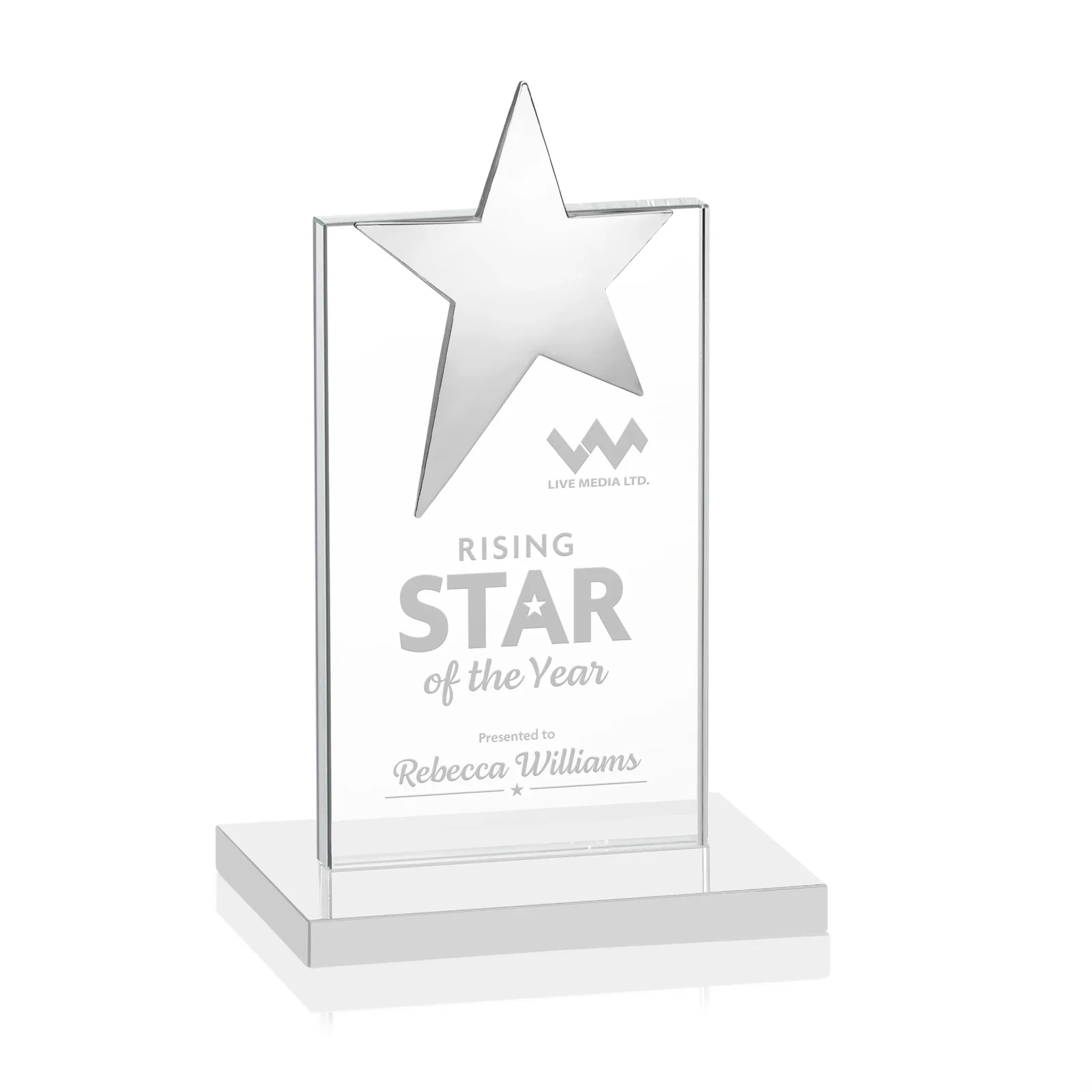 Promotional Starfire Crystal Award with Fixed Chrome Star Top for corporate award ceremonies