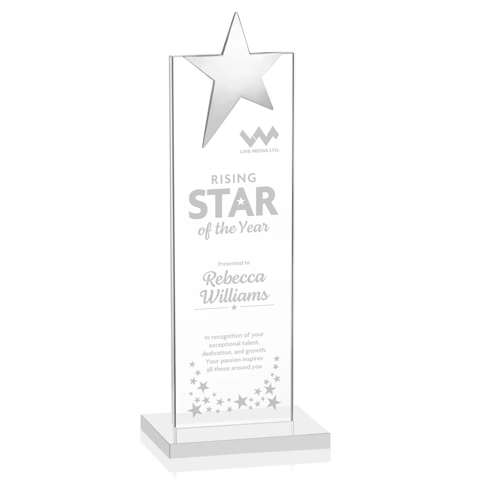 Promotional Starfire Crystal Award with Fixed Chrome Star Top for sales achievement awards