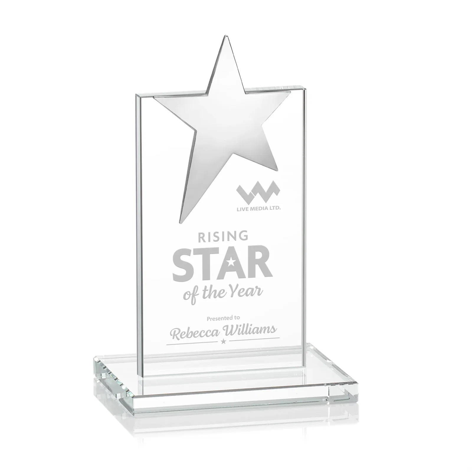 Promotional Starfire Crystal Award with Fixed Chrome Star Top for team milestone celebrations