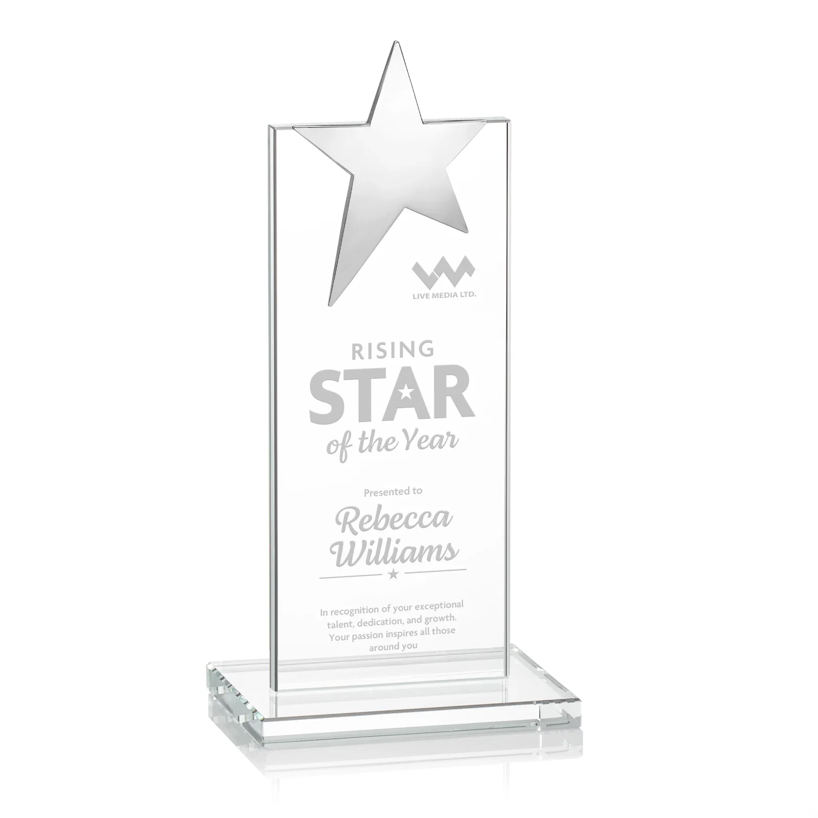 Promotional Starfire Crystal Award with Fixed Chrome Star Top for donor appreciation